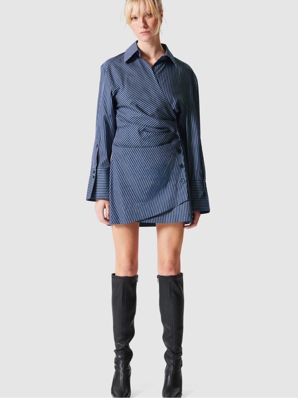 & OTHER STORIES wrap shirt mini dress asymmetric blue stripes cotton size L - Picture 5 of 13
